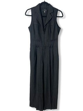 Vtg 90s Kenar Studio Pinstripe Sleeveless Jumpsuit Zip Front Pleated Sz 2